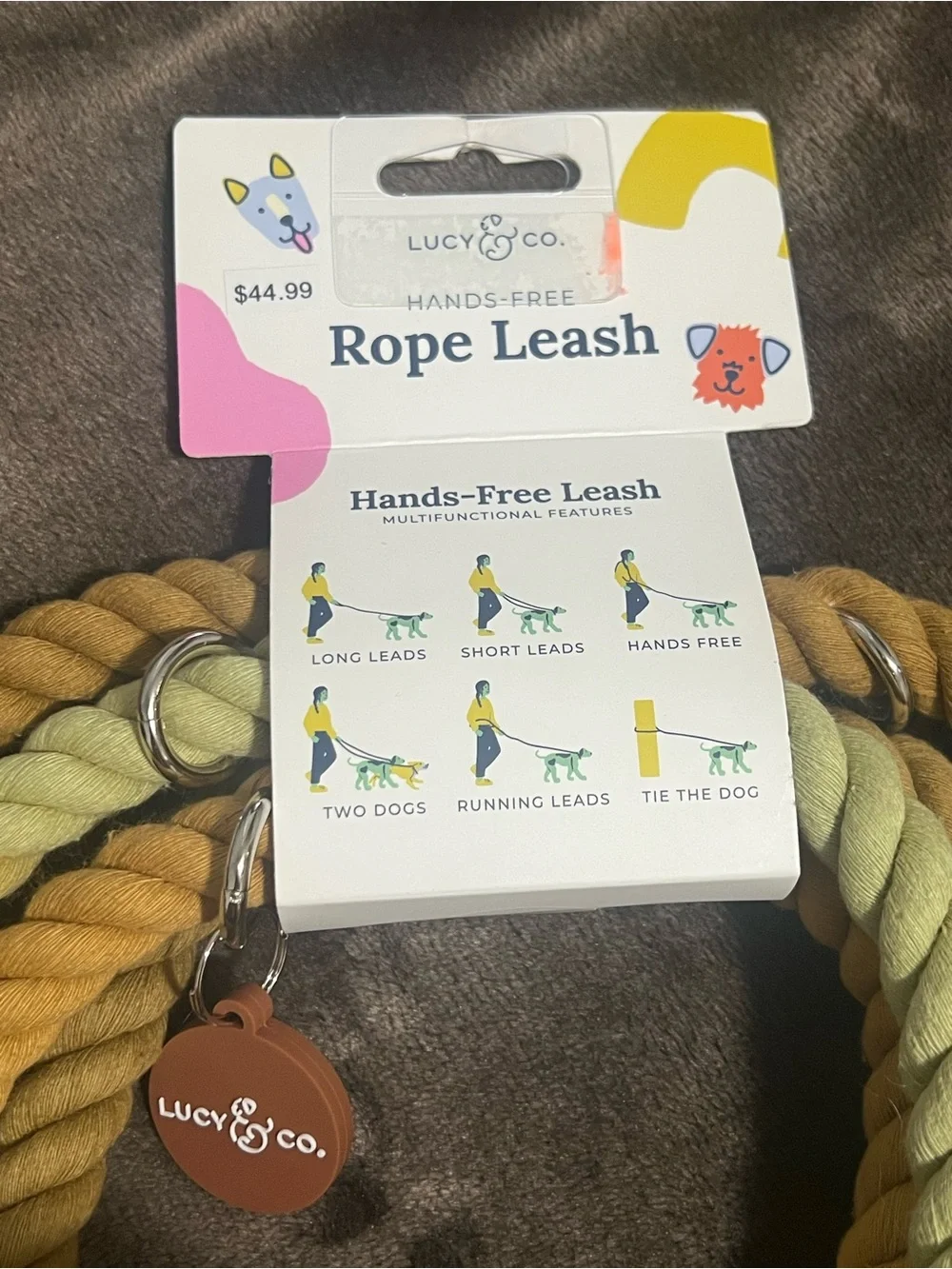 Lucy & Co. Rope Leash in Yellow Gradient with Silver Hardware